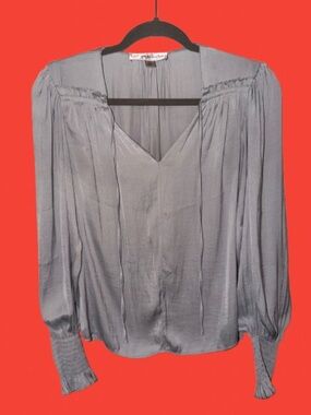 Catherine Malandrino Silver Satin Puff Sleeve Blouse | Size S